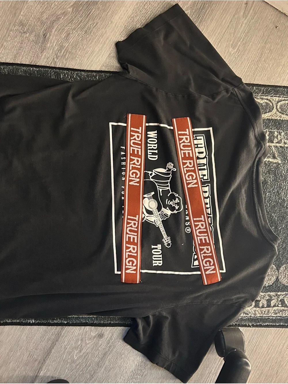 True Religion Black Tee with Red Logo Straps